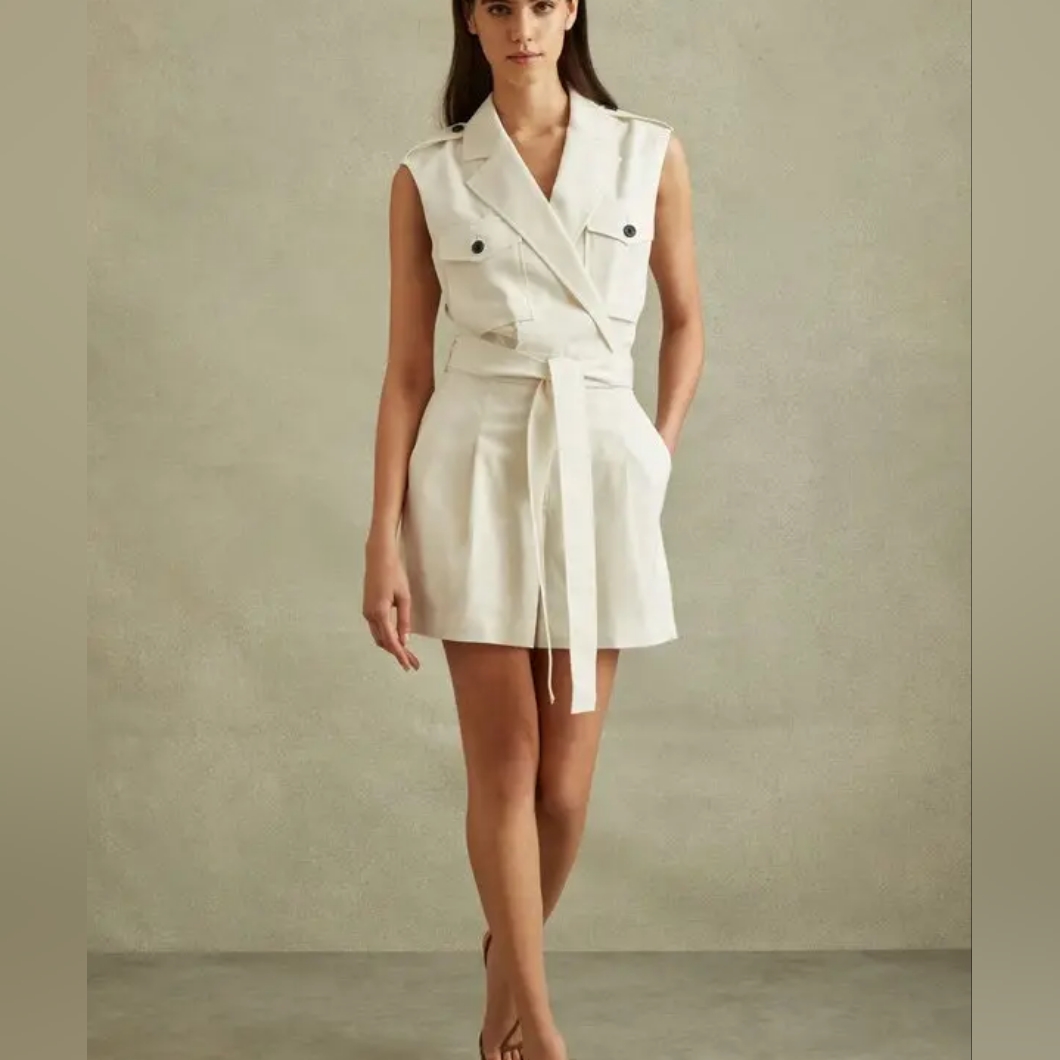 Reiss Rory Wool Blend Double Breasted Playsuit In Ivory